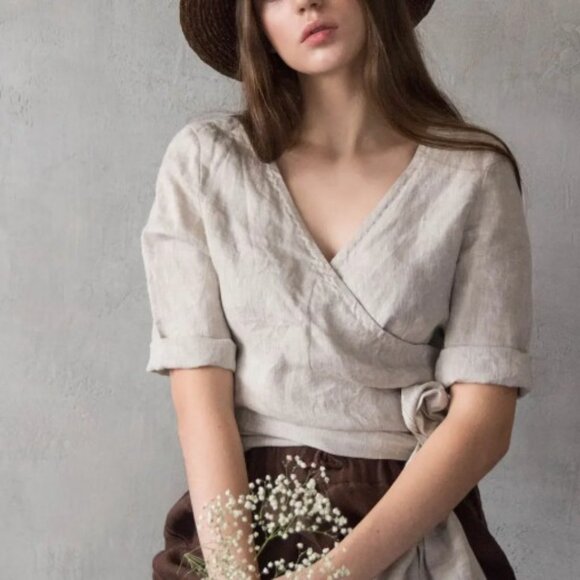 Pavietra Natural Organic Linen Wrap Top - Picture 2 of 7